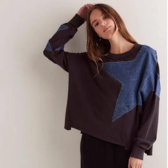 Free People NWT We the Free Star Novelty Tee in Washed Black Combo - xs - Picture 3 of 9